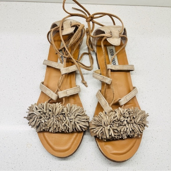 Steve Madden Swizzle Flat Sandals Natural Suede Leather Lace Up Gladiator Sz 7.5 - Picture 15 of 15